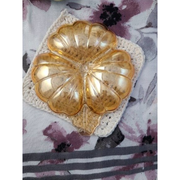 Jeanette Marigold Carnival Glass Dish Iridescent Doric Depression Era VTG - Picture 2 of 6